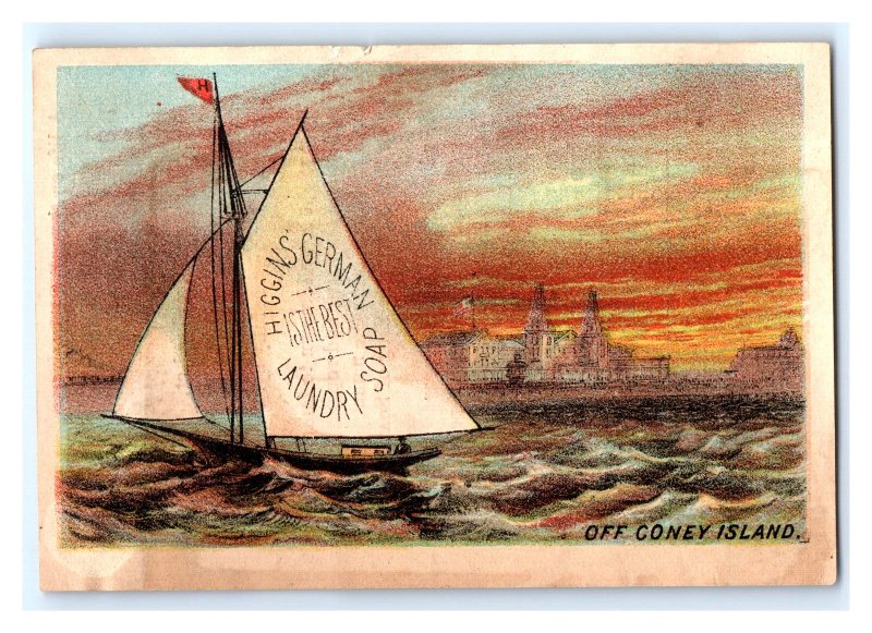 1880s Higgins' German Laundry Soap Sailing Coney Island Poem On Back P115