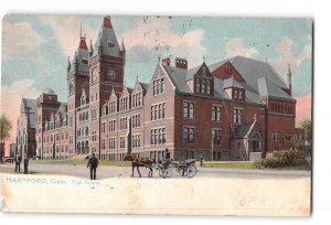Hartford Connecticut CT Postcard 1905 High School Horse Drawn Carriage