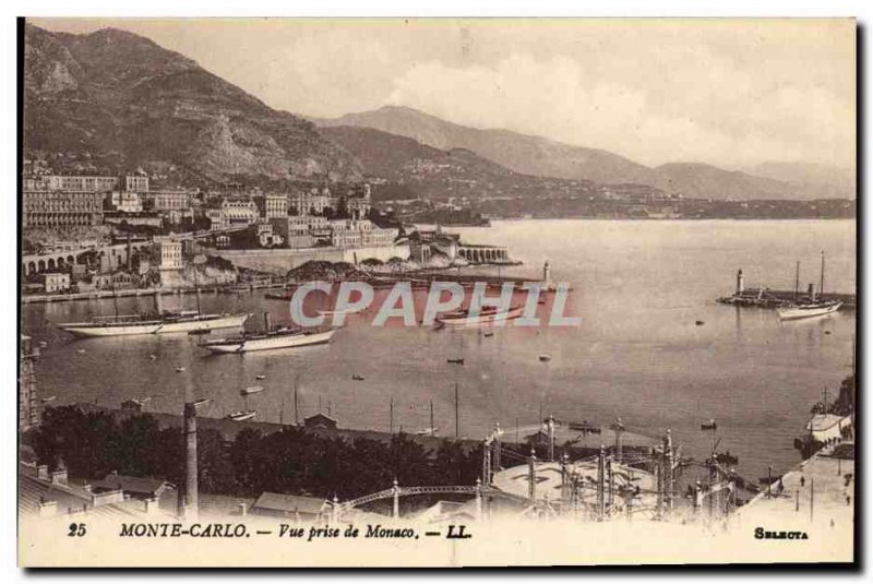 Old Postcard Monte Carlo View from Monaco Yacht