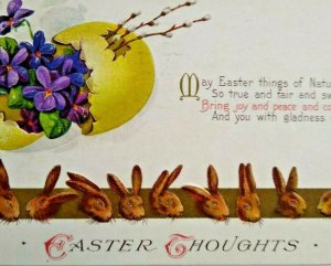 Antique Easter Thoughts Postcard 9 Brown Bunny Heads Stecher Series 600 NY 1923