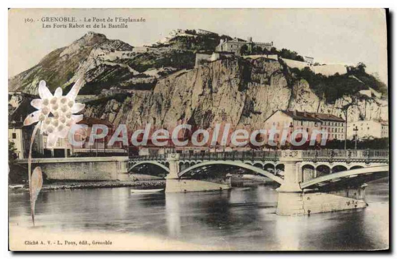 Old Postcard Grenoble Le Pont De I'Esplanade Forts Rabot Bastille