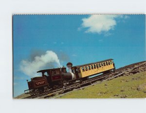 Postcard Close-Up Of Mt. Cog Railway Engine And Car At Skyline, New Hampshire