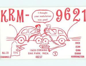 comic - QSL CB HAM RADIO CARD Oak Park Michigan MI t9037