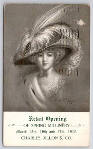 Hartford CT Charles Dillon & Co Spring Millinery Pretty Lady Hat Ad Postcard H46