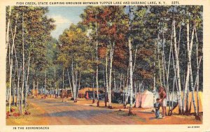 Fish Creek Camping Ground Tupper Saranac Lake Adirondack New York linen postcard
