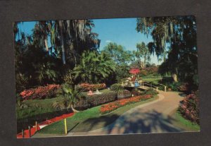 FL Bridge Pathway Flowers Lovely Lady at Cypress Gardens Florida Postcard