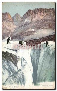 Old Postcard On the Traversee glacier crevasse Mountaineering & # 39A