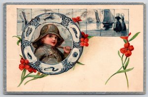 1908 Cute Little Girl In Framed Sailing Boat Landscaped Posted Postcard