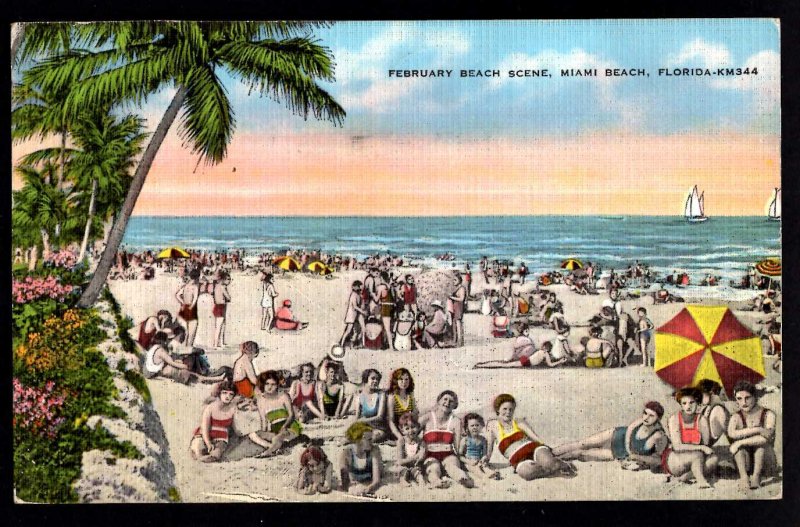 Florida MIAMI BEACH February Beach Scene pm1939 ~ Linen