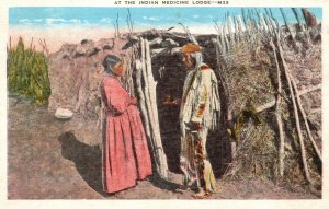Vintage Postcard At The Indian Medicine Locks Tribe Costumes E. C. Kropp Pub.