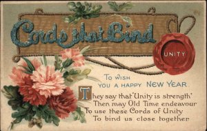 New Year Unity Cords that Bind Carnation Embossed c1900-20s Vintage Postcard