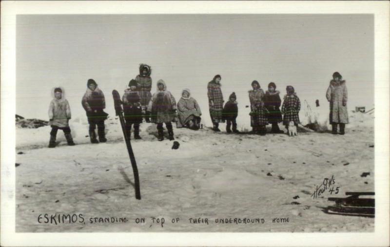 Alaska AK Eskimos Standing on Roof of Igloo Home c1930 Real Photo Postcard
