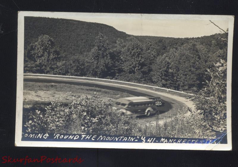 RPPC MANCHESTER TENNESSEE MOUNTAIN ROAD ANTIQUE BUS REAL PHOTO POSTCARD