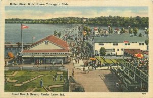 Shafer Lake Indiana Roller Rink Bath House Tichnor linen Postcard 21-14542