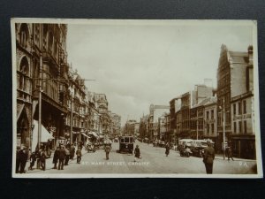 Wales CARDIFF St. Mary Street ANIMATED STREET SCENE c1930s RP Postcard