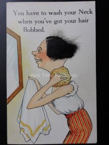 Comic Novelty Postcard: REAL HAIR YOU HAVE TO WASH YOU NECK WITH BOBBED HAIR