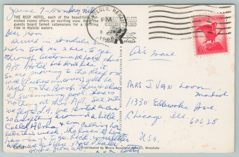 Waikiki Hawaii~The Reef Hotel Building~Standard Chrome Postcard