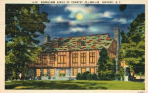 Hickory NC-North Carolina, Moonlight Scene Country Clubhouse Vintage Postcard