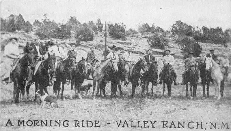 G44/ Valley Ranch New Mexico Postcard c1930s Morning Ride Horses