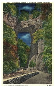 Moonlight Scene of Natural Bridge, Norfolk & Western Railway Virginia Postcard