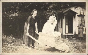 Silly Playful Girls Wheelbarrow Franklin Sugar Wooden Crate Advertising Box RP