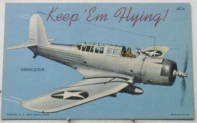 K2840    WORLD WAR II  AIRPLANE   LINEN  POSTCARD, \ KEEP...