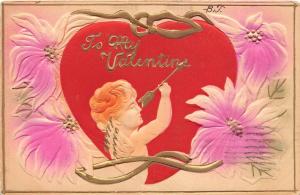 E22/ Valentine's Day Love Holiday Postcard 1911 Cupid Heart Arrow Airbrush 1