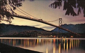 Canada Vancouver Canada Lions Gate Bridge at Dusk Vintage Postcard 07.15