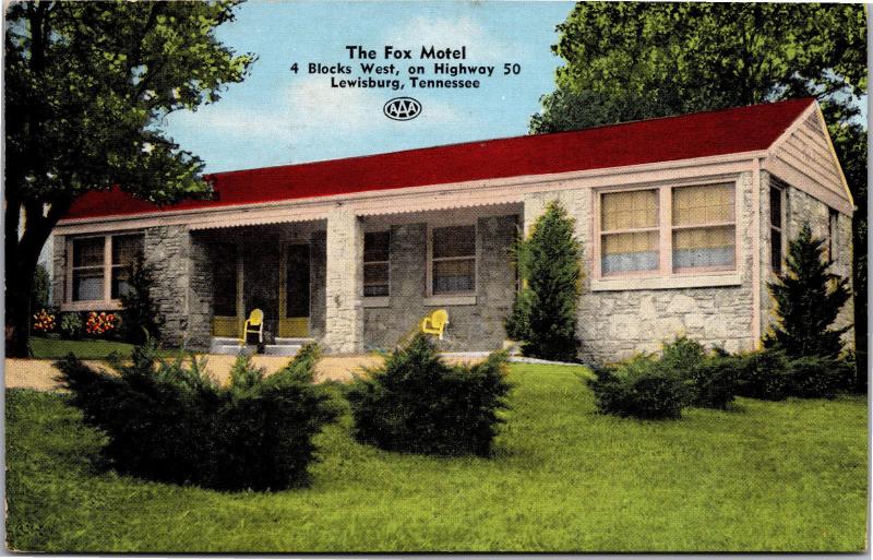 Fox Motel, Highway 50, Lewisburg Tennessee Vintage c1954 Postcard G23