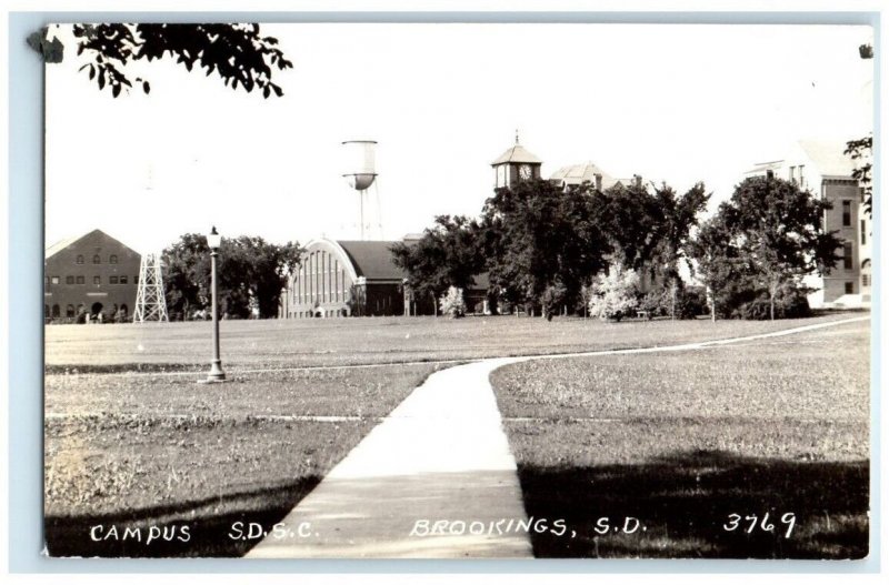 c1940s College Campus Clock Tower View S.D.S.C. Brookings SD RPPC Photo Postcard