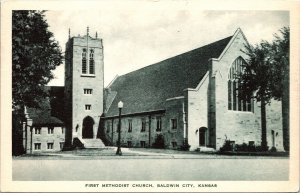 First Methodist Church Balwin City Kansas KS WB Postcard VTG UNP Vintage Unused 