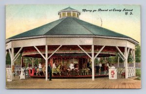 MERRY GO ROUND CONEY ISLAND NEW YORK POSTCARD (c. 1910)