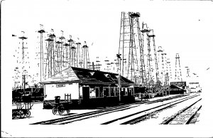 Kilgore Texas Railroad Depot Train Station Oil Wells RPPC PC168-A