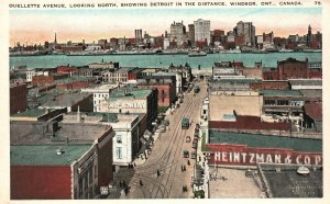 Vintage Postcard 1920's Ouelette Ave. Detroit in Distance Windsor Ontario Canada