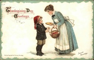 Frances Brundage Thanksgiving Mother Gives Food to Little Boy c1910 Postcard