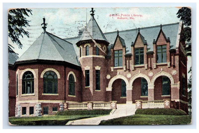 Postcard Public Library, Auburn, Maine ME 1910 F9