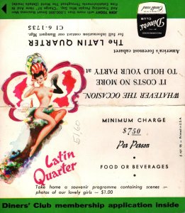 Vintage The Latin Quarter Diners' Club Membership  Topless Girl Advertisement