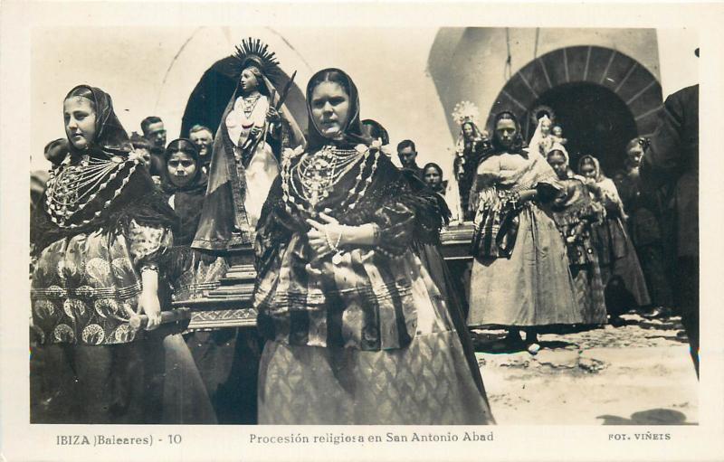 IBIZA Baleares religious procession San Antonio Abad real photo postcard