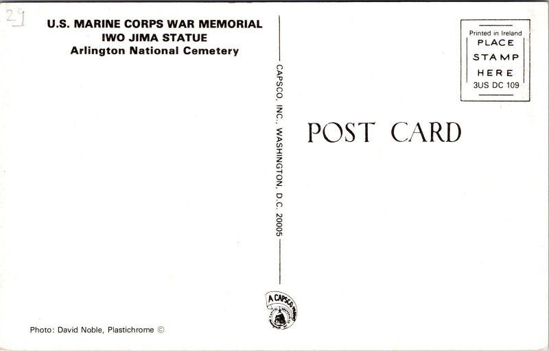 US Marine Corps War Memorial Iwo Jima Statue Washington DC Chrome Postcard 
