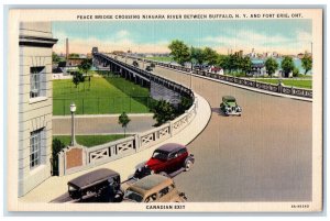 c1950's Peace Bridge Crossing Niagara River Fort Erie Ontario Canada Postcard 