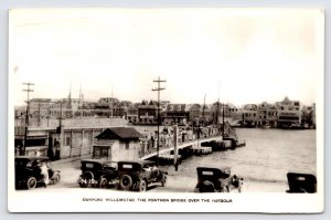 RPPC c1920? Curacao Willemstad Dutch Caribbean Cars Bridge Harbor Postcard  P3