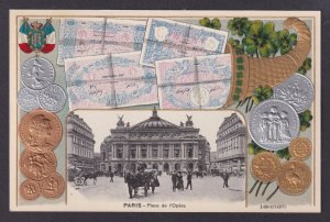 FRANCE, Postcard, Paris, Embossed Coins, Opera Square