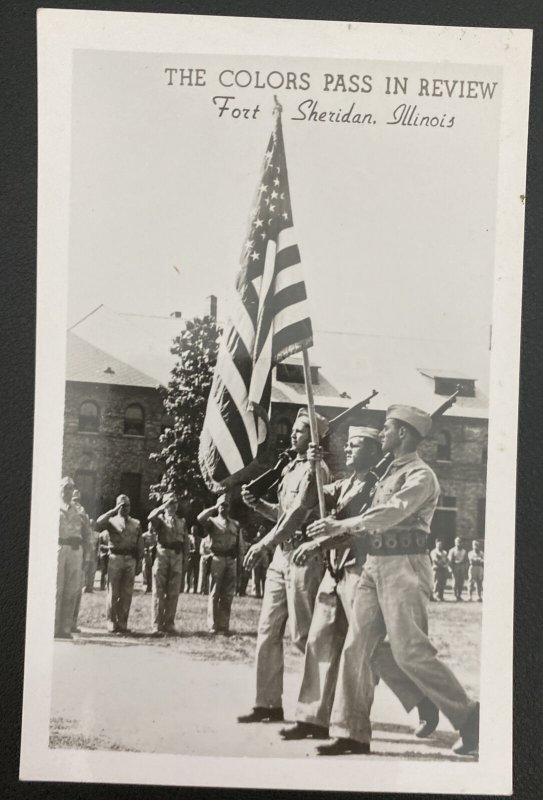 Mint USA Real Picture Postcard The Colors Pass In Review Fort Sheridan Illinois