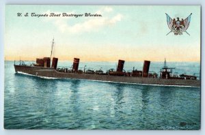 US Navy Ship Postcard US Torpedo Boat Destroyer Worden c1910's Unposted Antique