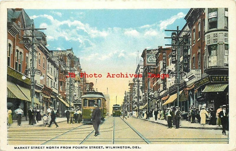 DE, Wilmington, Delaware, Market Street North, Trolley, Curt Teich No R-81885