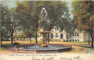 Janesville Wisconsin 1907 Postcard Fountain Court House Park