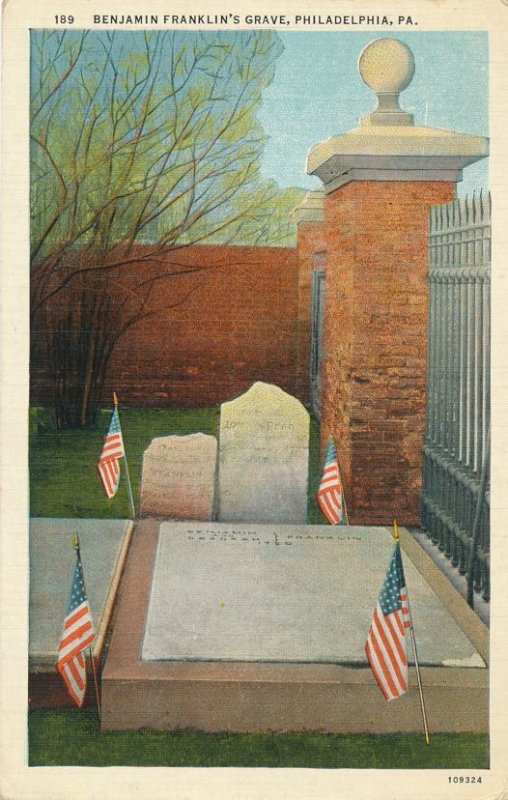 Philadelphia PA, Pennsylvania - Grave of Benjamin Franklin - pm 1937 - WB