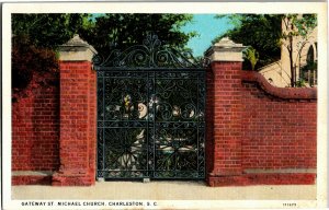 Gateway St. Michael Church, Charleston SC Vintage Postcard E13