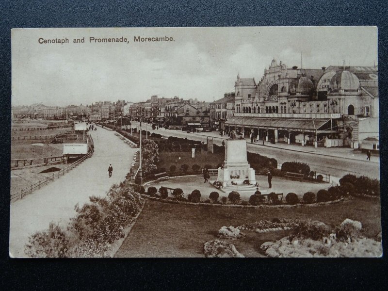 Lancashire MORECAMBE The Cenotaph & Promenade, Winter Gardens c1927 Postcard