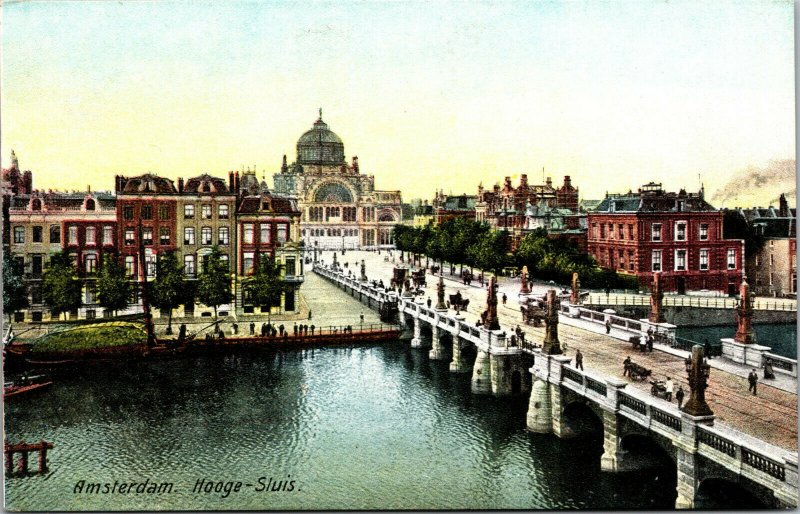 Vtg 1910s Hooge Sluis Bridge Hogesluis High Lock Amsterdam Netherlands Postcard